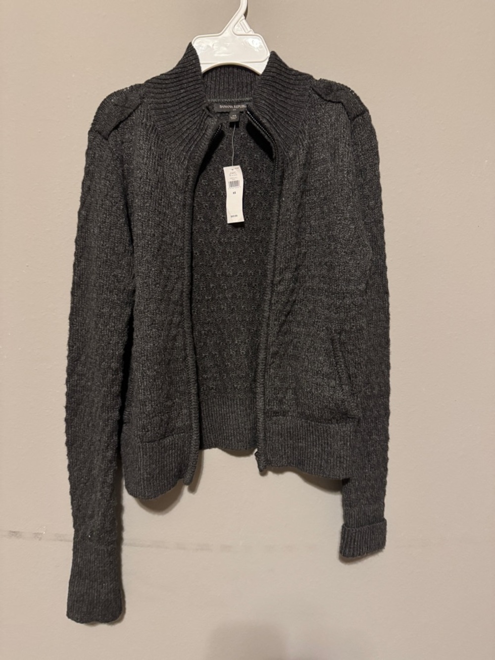 Banana Republic Charcoal Gray Zip-Front Knit Cardigan